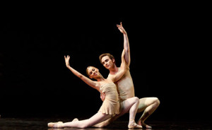 Houston Ballet’s Allison Miller and Rhodes Elliott in Twyla Tharp’s The Brahms-Haydn Variations. Photo by Amitava Sarkar.